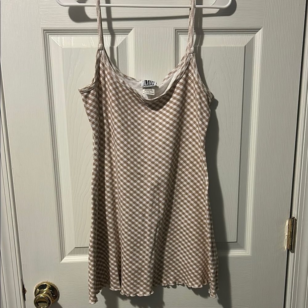 Mudd Tan and White Gingham Slip Dress